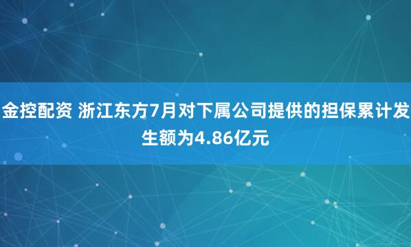 金控配资 浙江东方7月对下属公司提供的担保累计发生额为4.86亿元